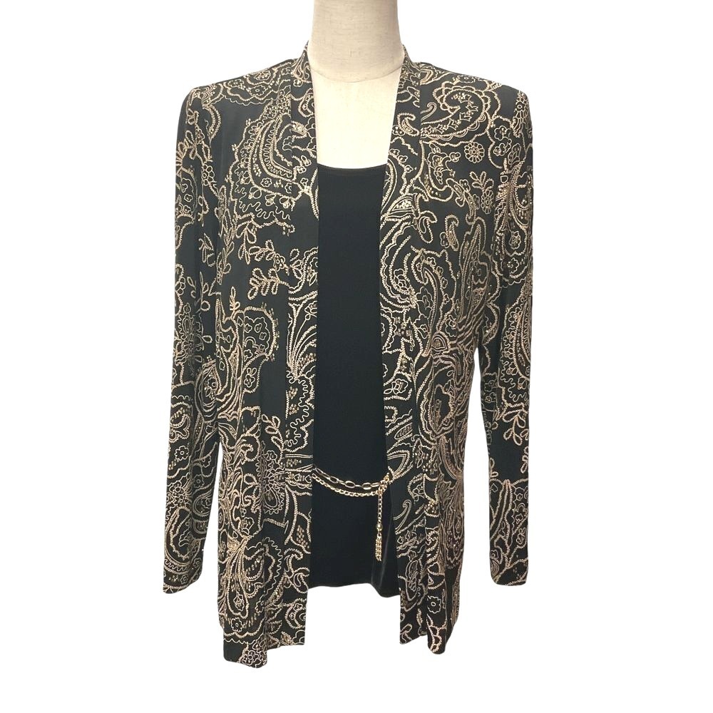 R&M Richards Petite 1-Piece Velvet Tank Top with Gold Embroidered Jacket Sz 10P